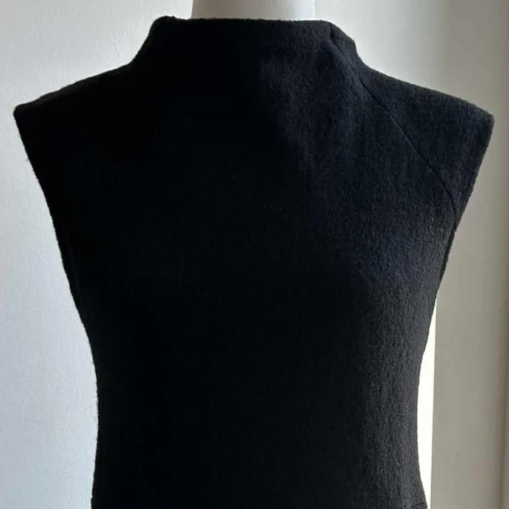 Zara Collection Black Textured Wool Mock-Neck Shift Dress with Pockets – EU L - Picture 3 of 12